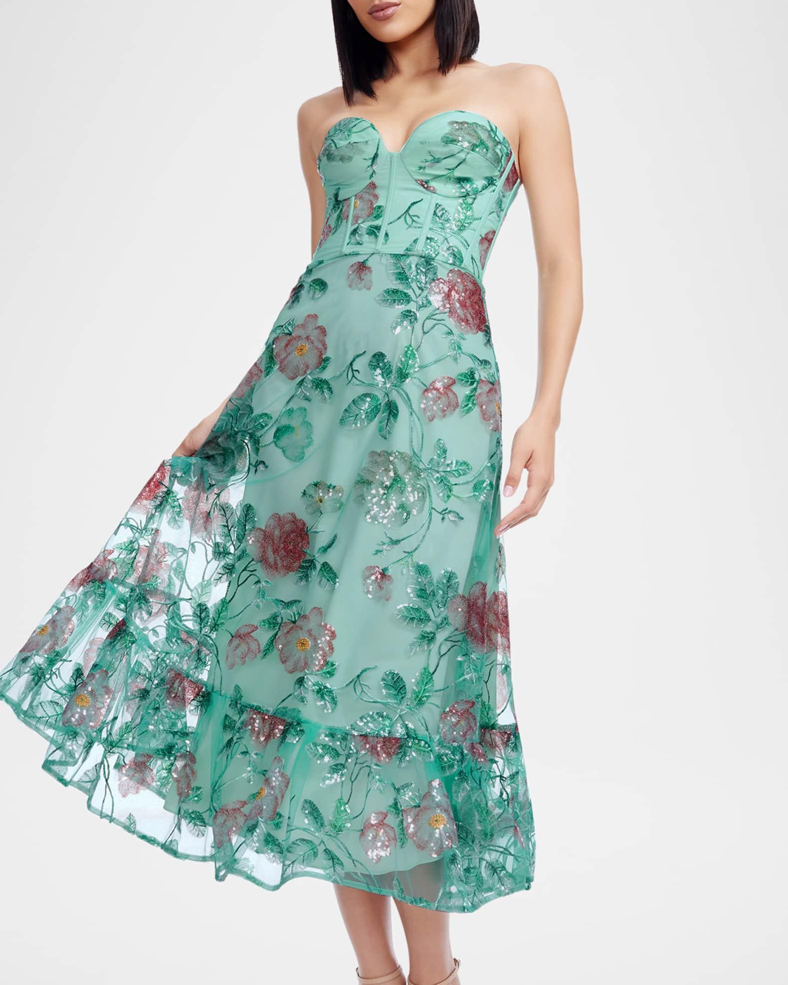 Lauren Flounce Floral Sequin Corset Midi Dress Product Image