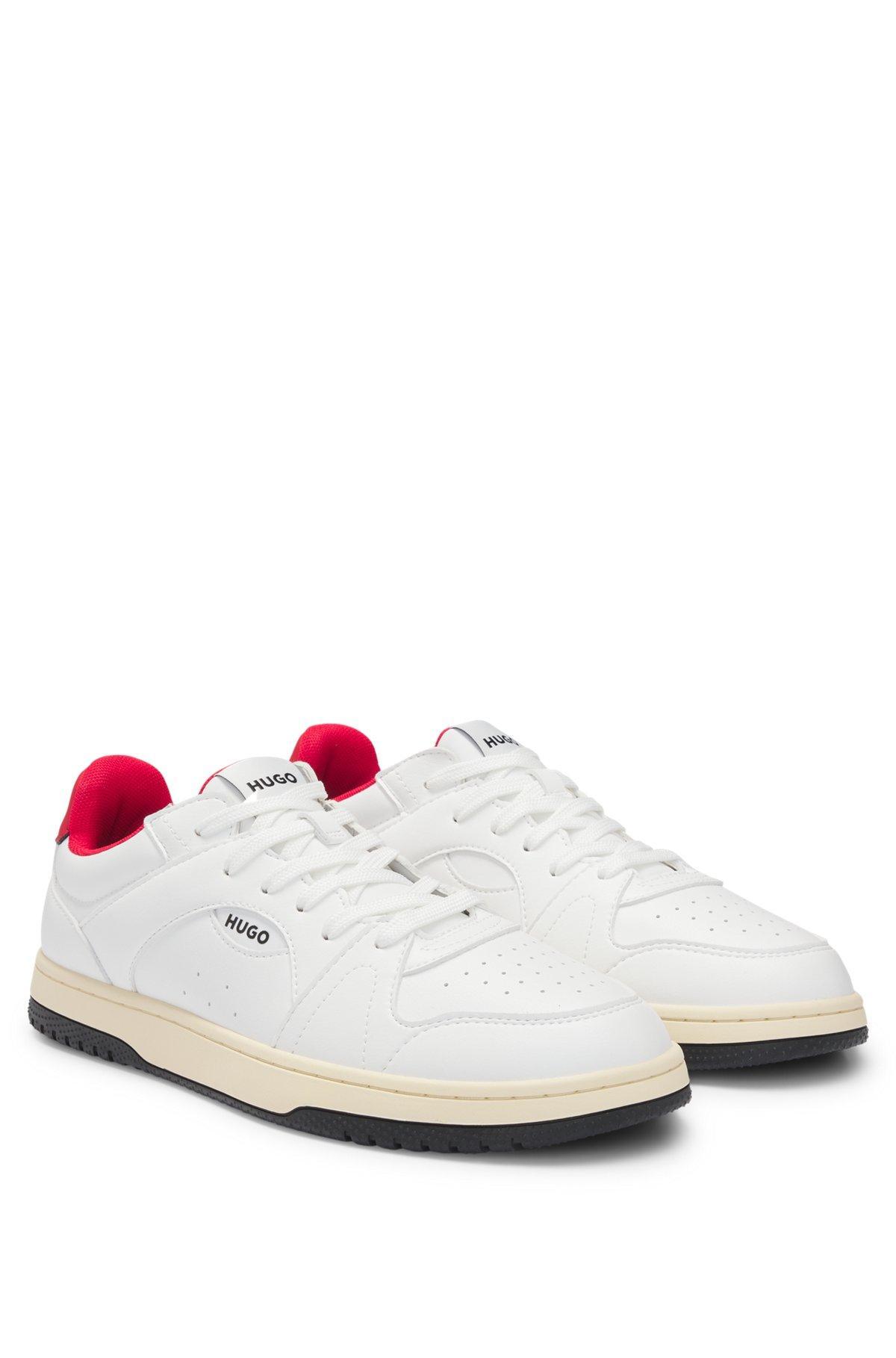 Faux-leather lace-up trainers with logo details Product Image