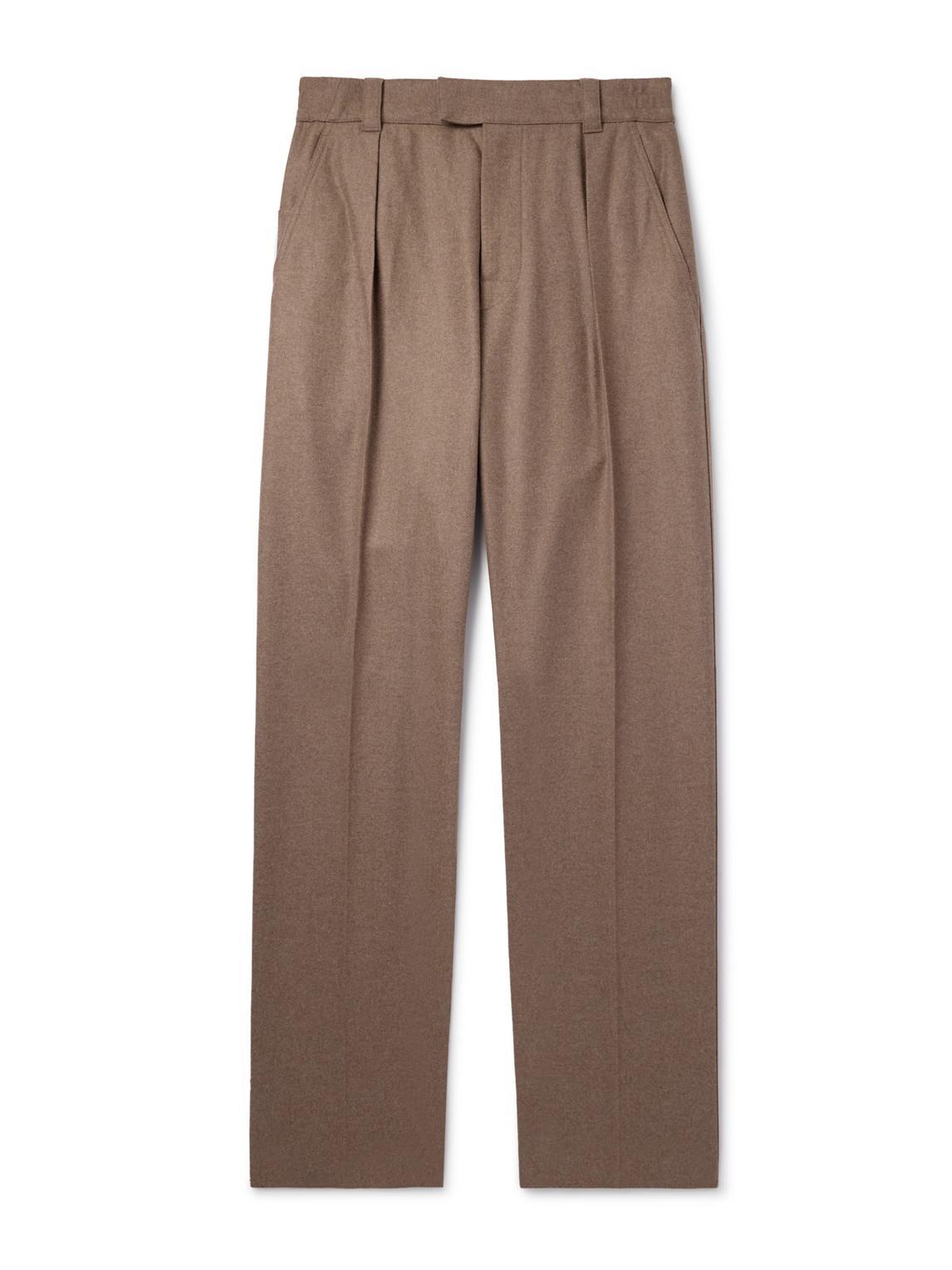 LORO PIANA Reinga Straight-leg Pleated Wool And Cashmere-blend Flannel Trousers In Brown Product Image