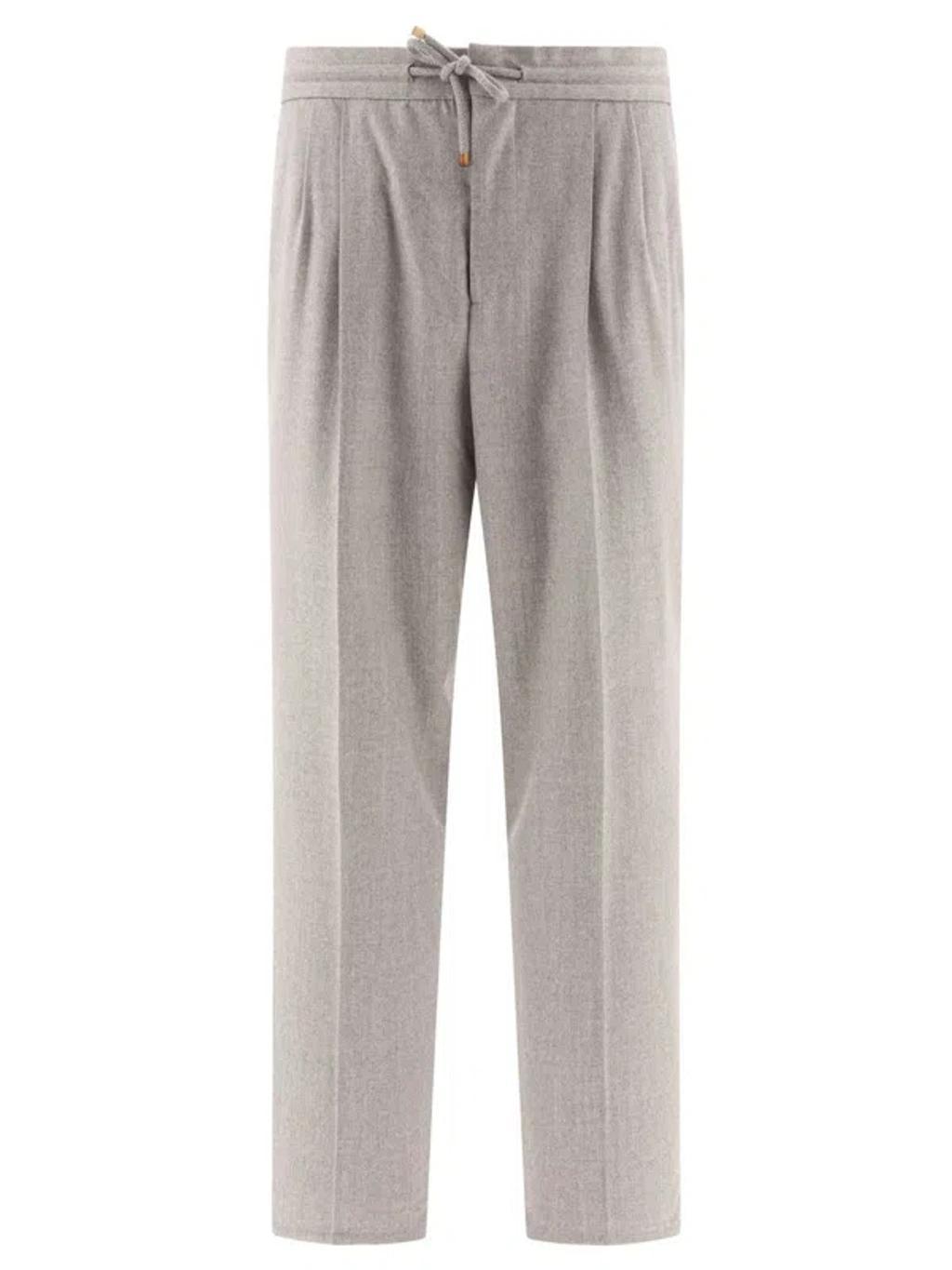 BRUNELLO CUCINELLI With Drawstring And Double Pleats Trousers Grey Product Image