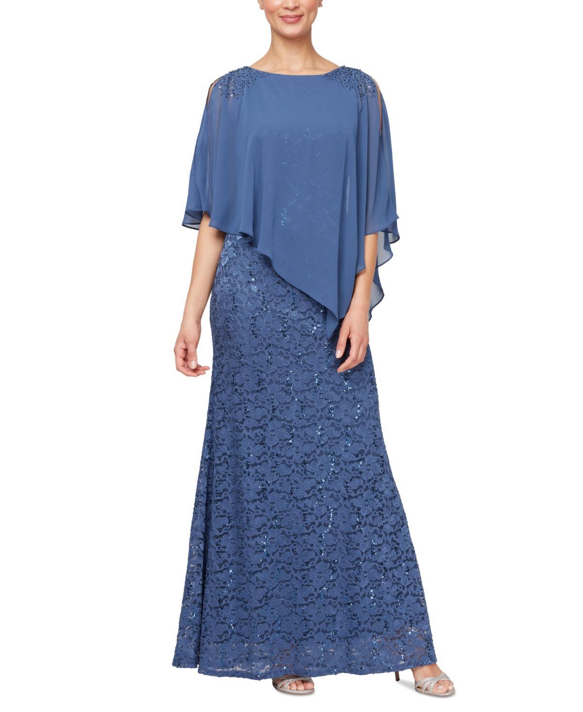 Sl Fashions Womens Sequin Lace Chiffon Caplet Gown Product Image