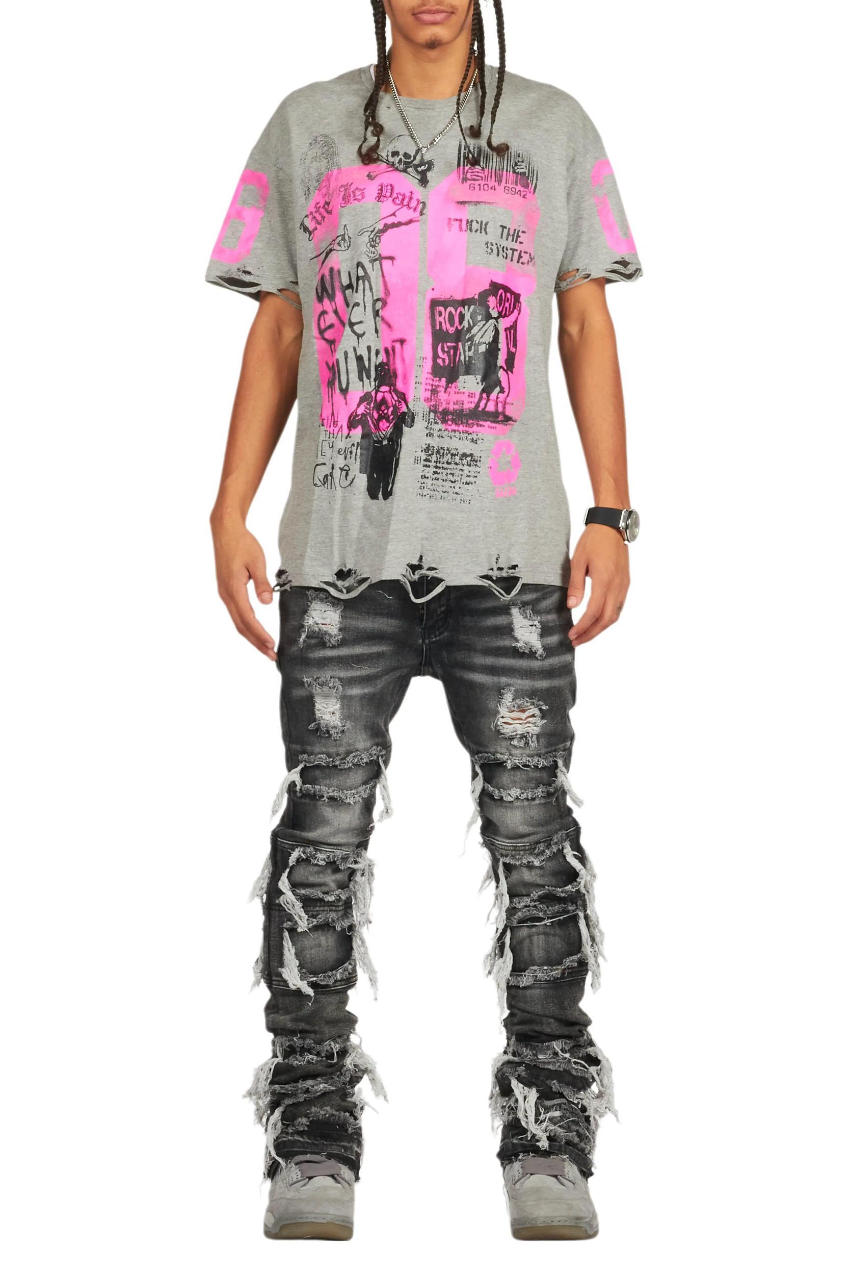 Vasco Grey Stacked Flare Jean Male Product Image