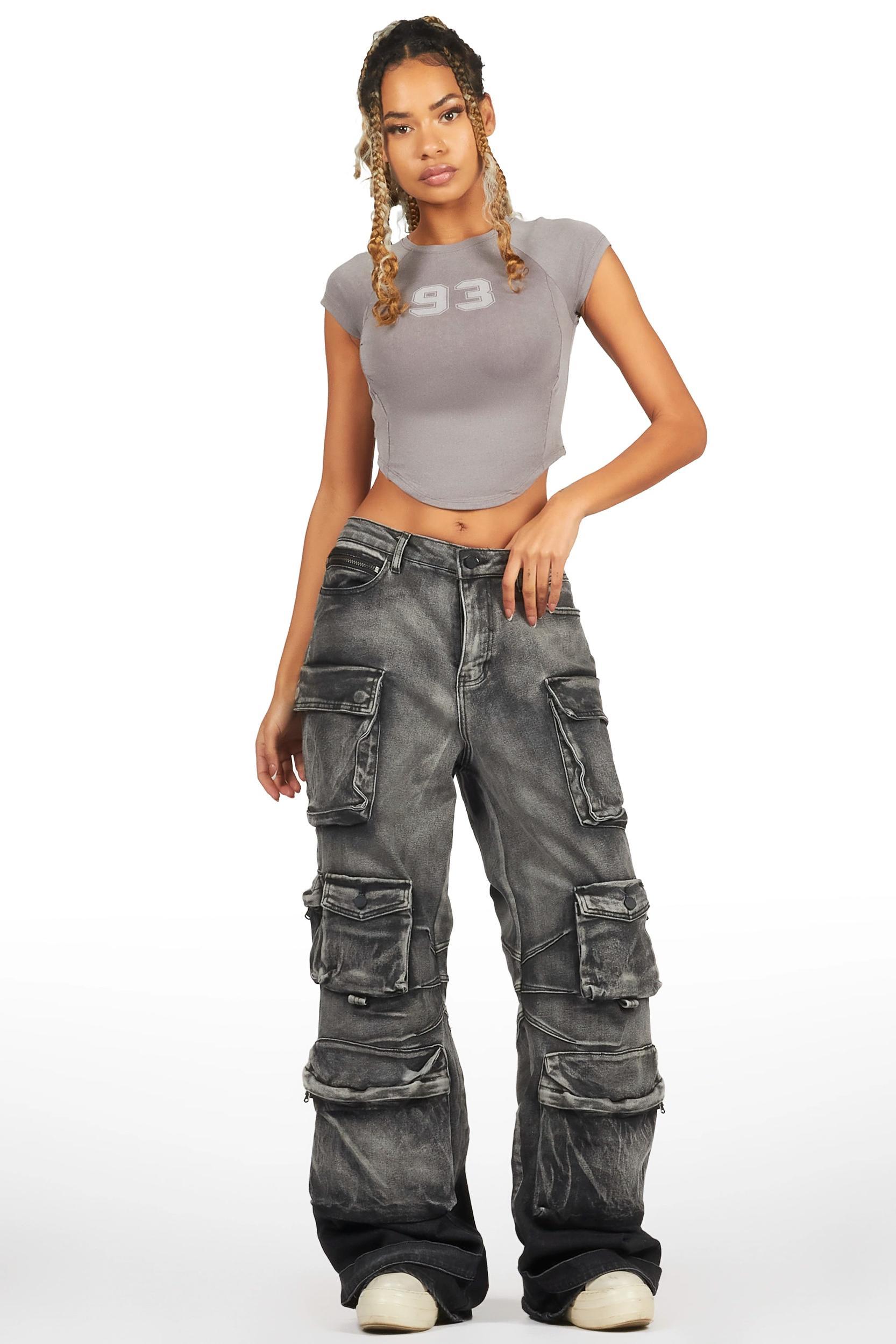 Sequoia Grey Wash Baggy Cargo Jean Female Product Image