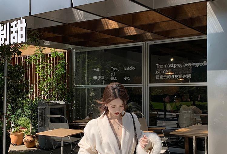 Plain Fluffy Trim Tie Waist Coat (Various Designs) Product Image