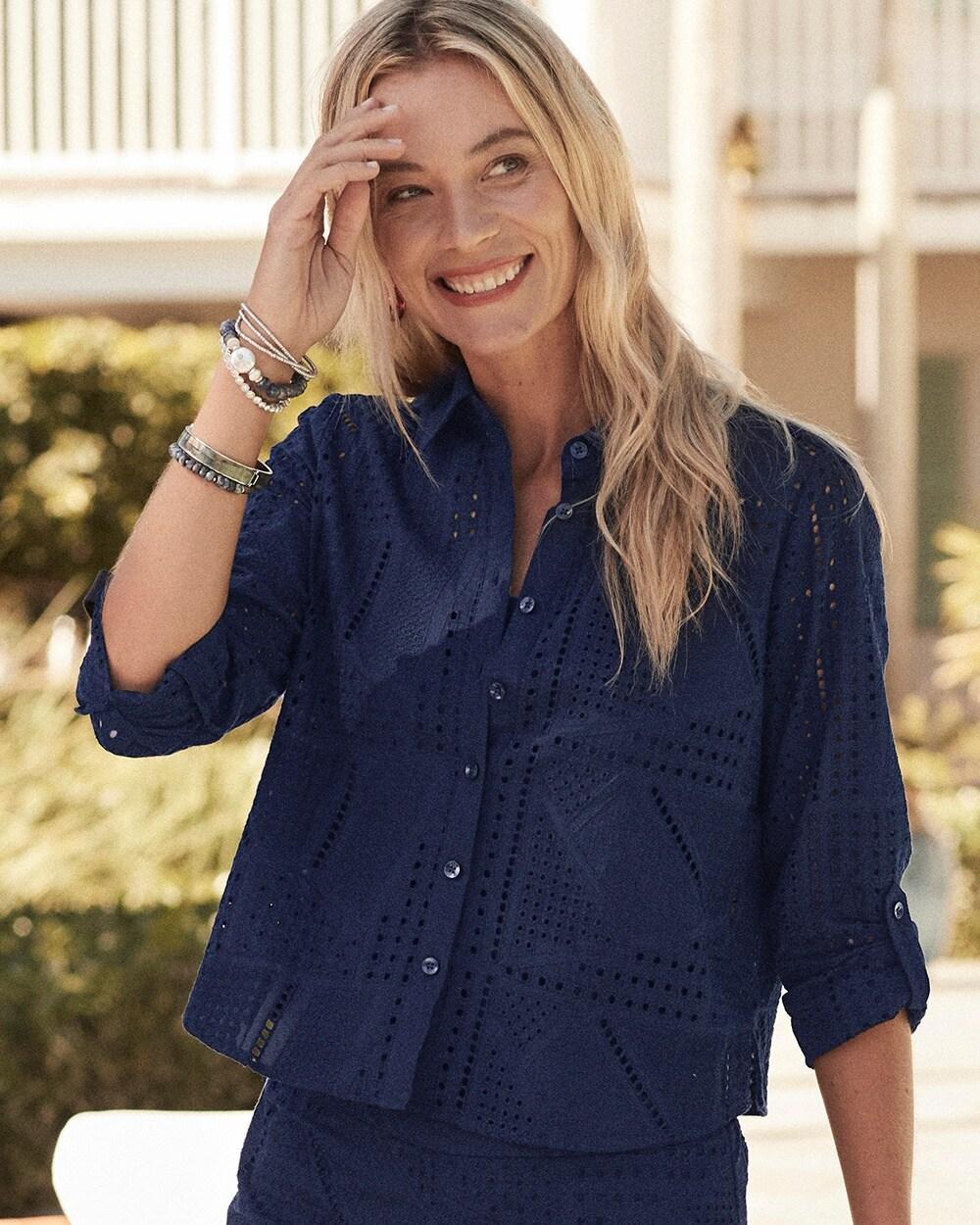 Mixed Eyelet Cotton Shirt Product Image
