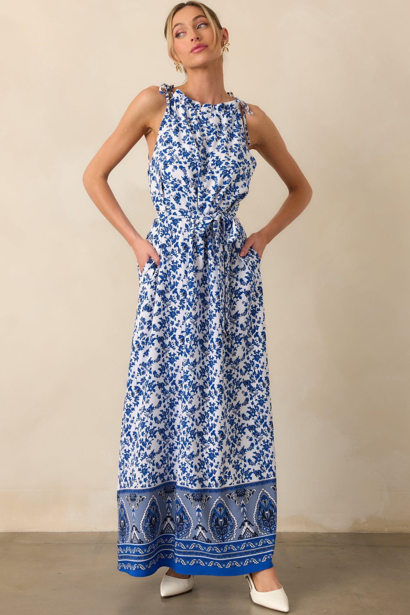 Effortless Days Blue Floral Sleeveless Maxi Dress Product Image