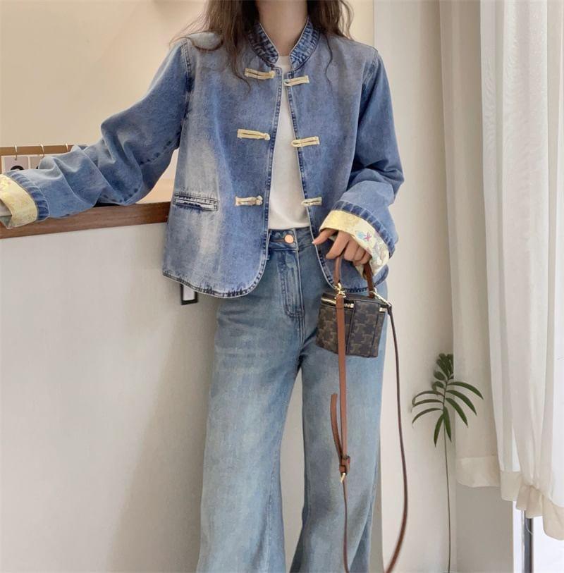 Frog Buttoned Washed Denim Jacket Product Image