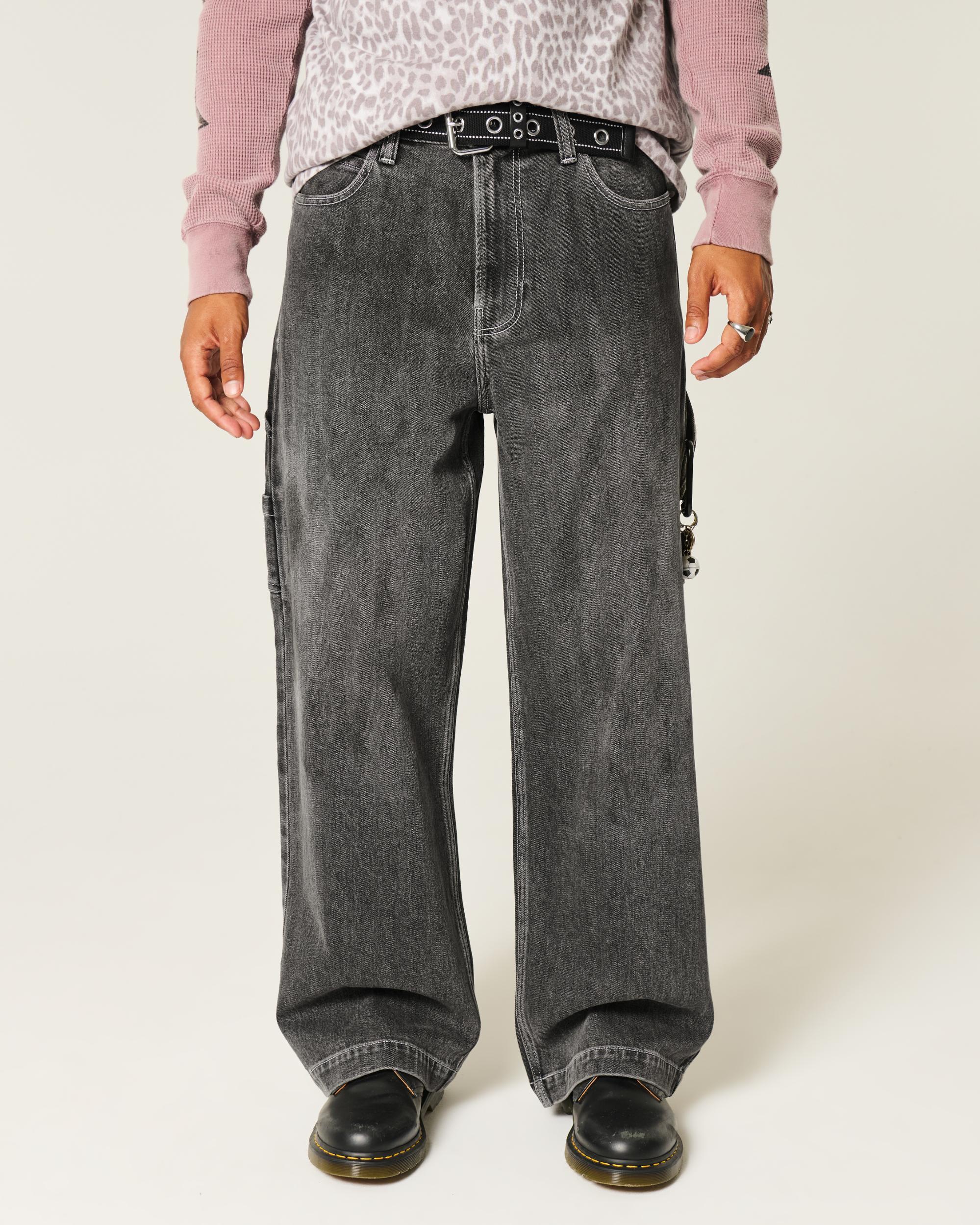 Washed Black Embroidered Super Baggy Jeans Product Image