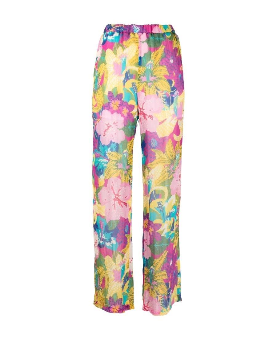 MSGM Tropical-print Semi-sheer Straight-leg Trousers In Pink Product Image