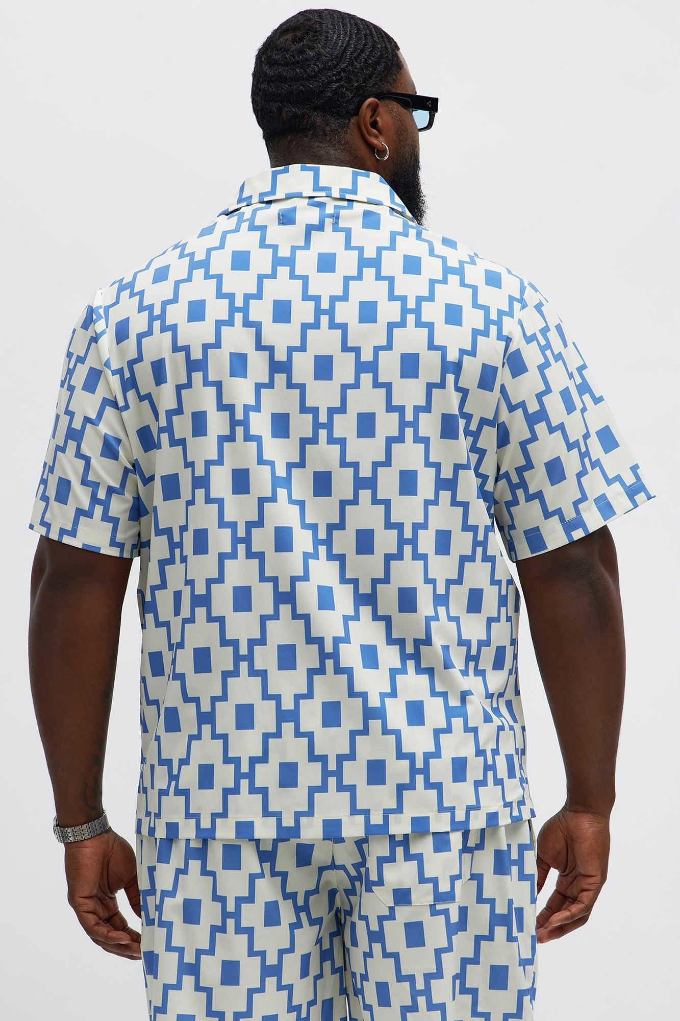 Mosaic Printed  Cuban Shirt - Blue/combo Product Image