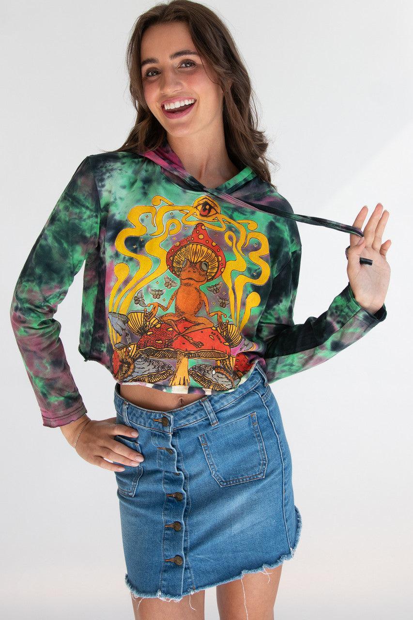 Trippy Frog Tie Dye Cropped Hoodie Product Image