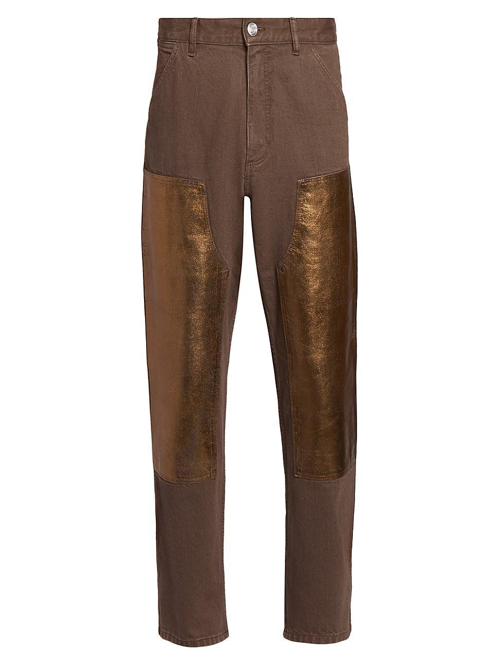 Mens Double-Knee Cotton Denim Pants Product Image