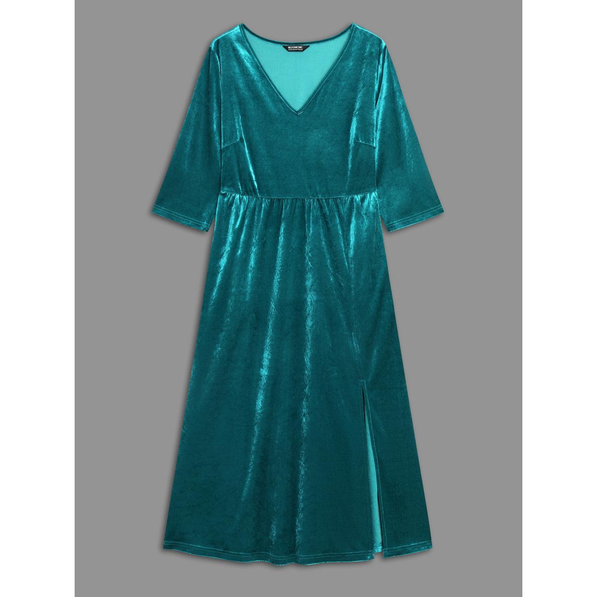 Plus Size Velvet V-Neck Side Slit Maxi Dress Aegean Women Cocktail Texture Party Curvy Bloomchic 22-24/3X Product Image