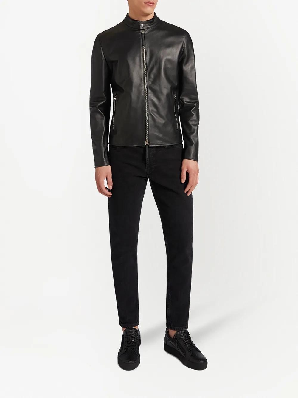 leather zip-up jacket Product Image
