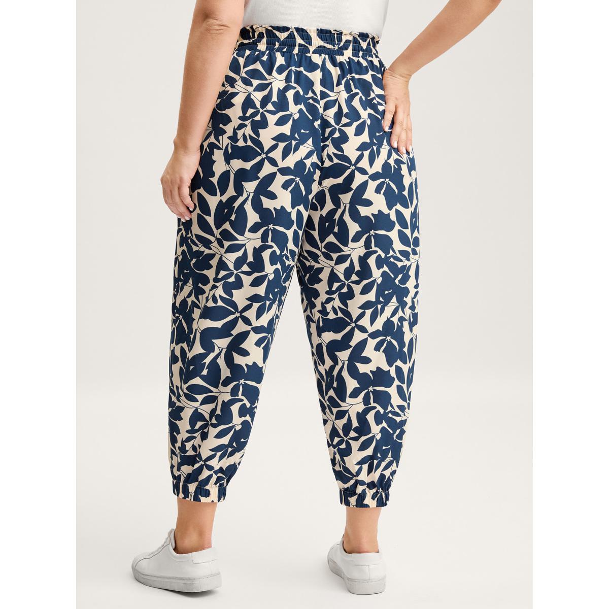Plus Size Silhouette Flower Waist-Tie Jogger Pants Women Indigo Loose Mid Rise Everyday-Casual Pants BloomChic 18-20/2X Product Image