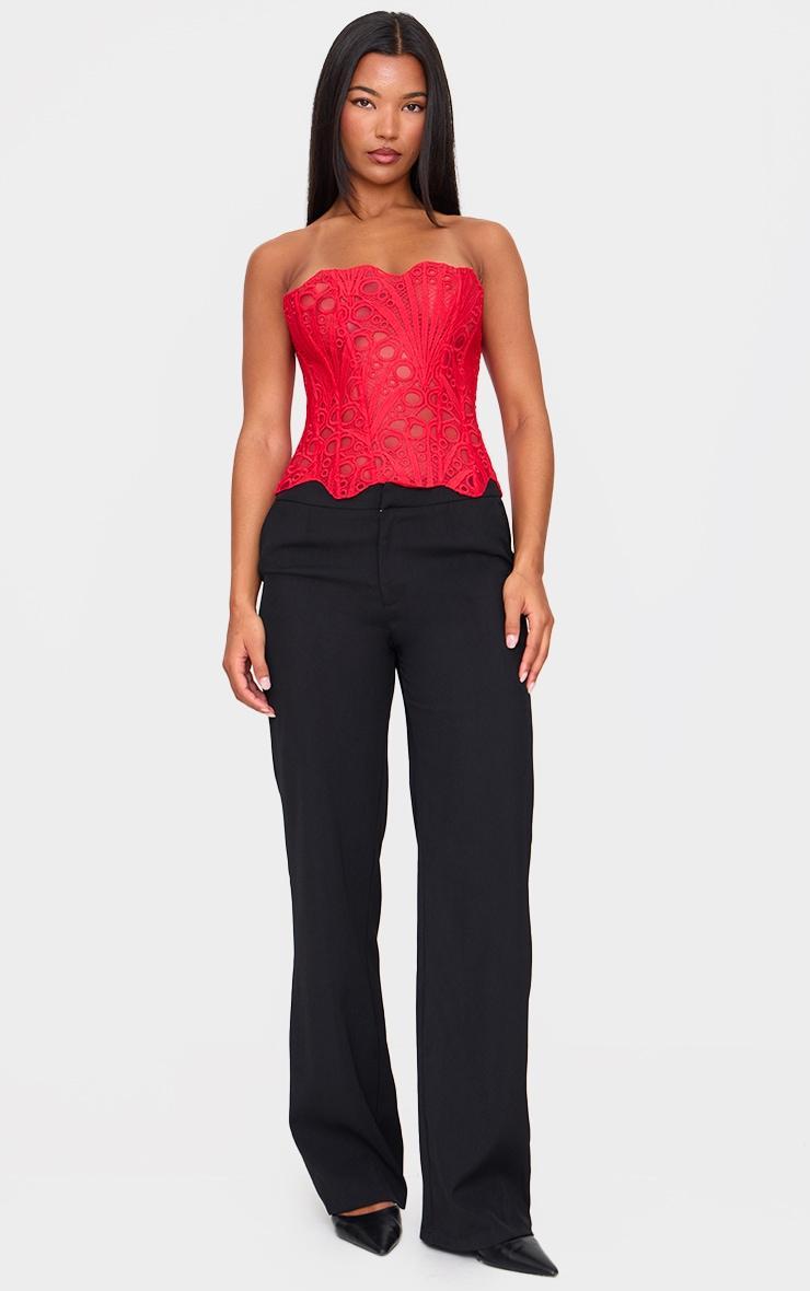 Red Textured Sheer Floral Lace Corset Product Image