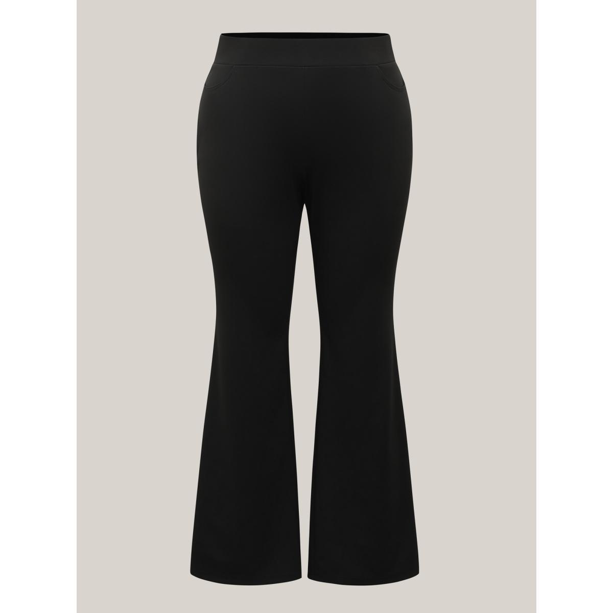 Plus Size Stretchy Waist Pockets Flared Pants Women Black Workwear Essentials Bootcut Mid Rise Work Pants BloomChic 30/6X Product Image