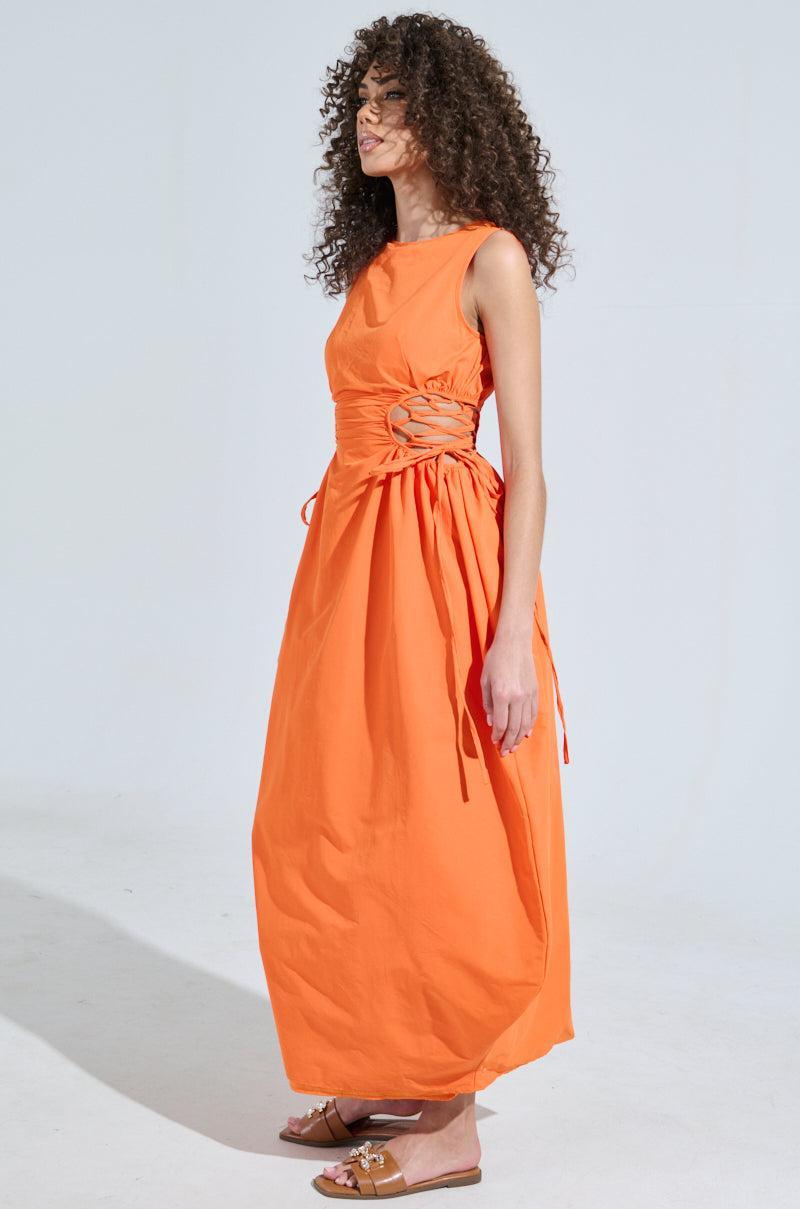 ALINA LACE UP DETAIL MAXI DRESS IN ORANGE Product Image