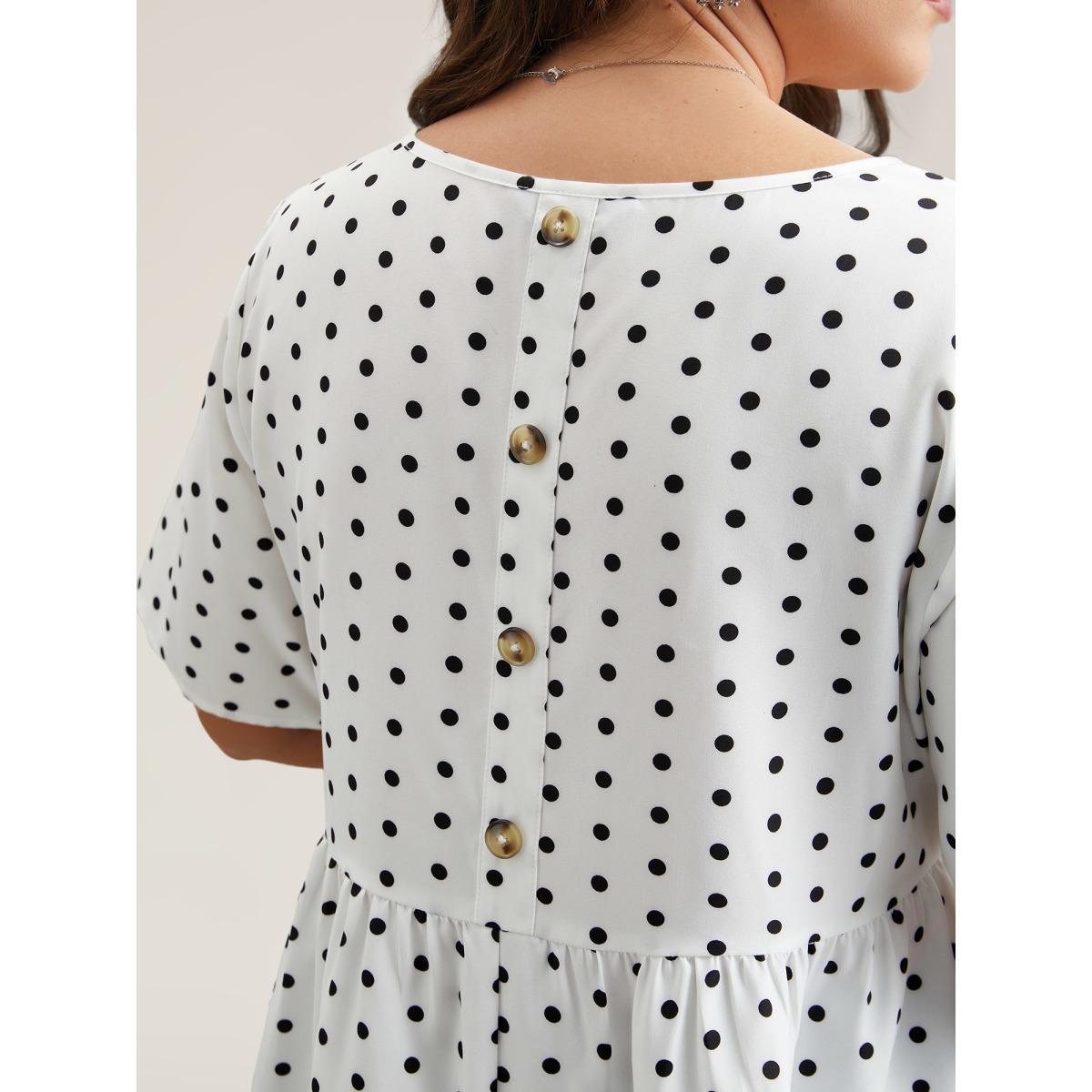 Plus Size Originalwhite Polka Dot Button-Back Flared Shirt Women Elegant Short sleeve Round Neck Everyday Blouses BloomChic 14-16/1X Product Image