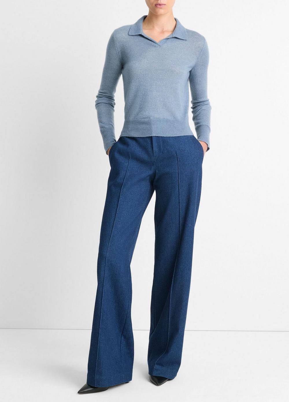 Womens Wool-Blend Polo Sweater, Iris Water, Size XL Vince Product Image