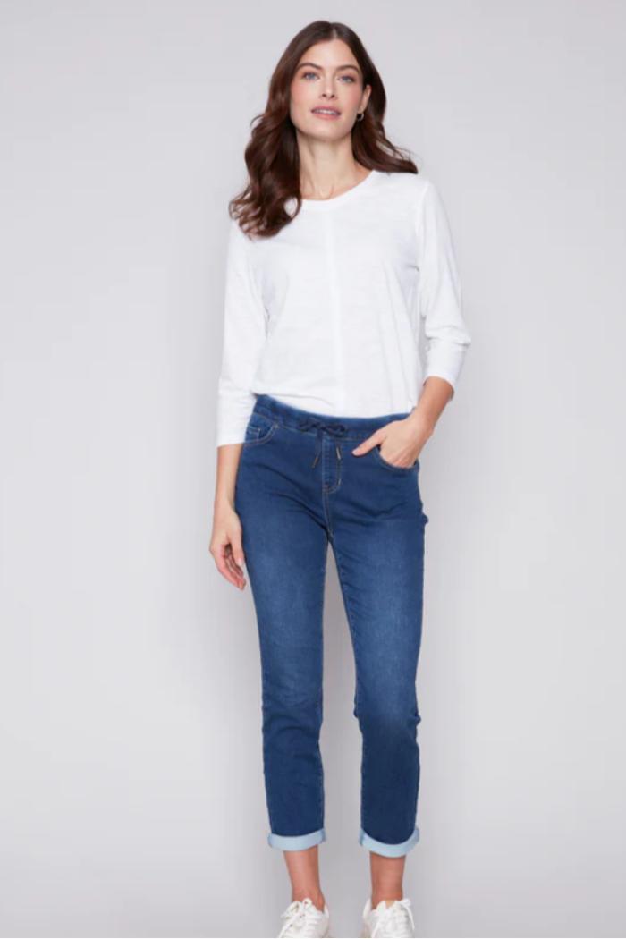 Knit Denim Jogger Pants Product Image