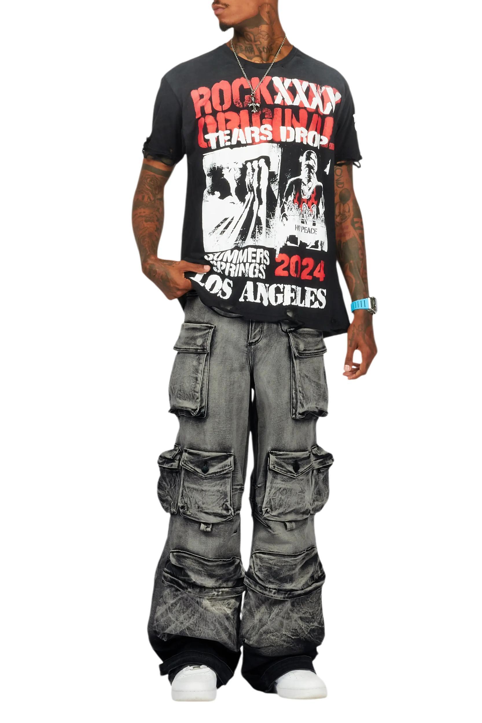 Mahesh Dark Grey Baggy Cargo Jean Male Product Image