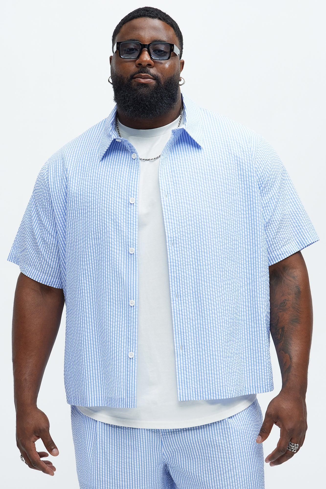Seersucker Short Sleeve Button Up Shirt - Blue/combo Product Image