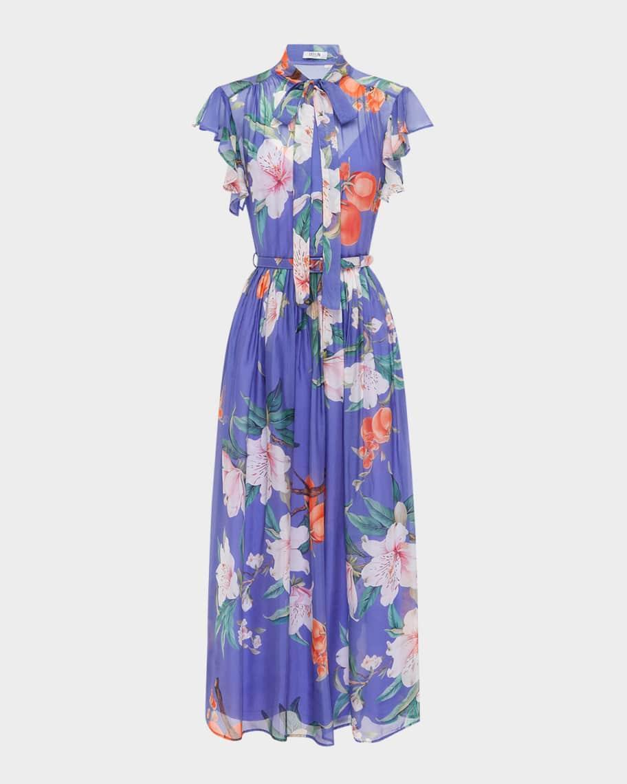 Grace Pleated Flutter-Sleeve Midi Dress Product Image