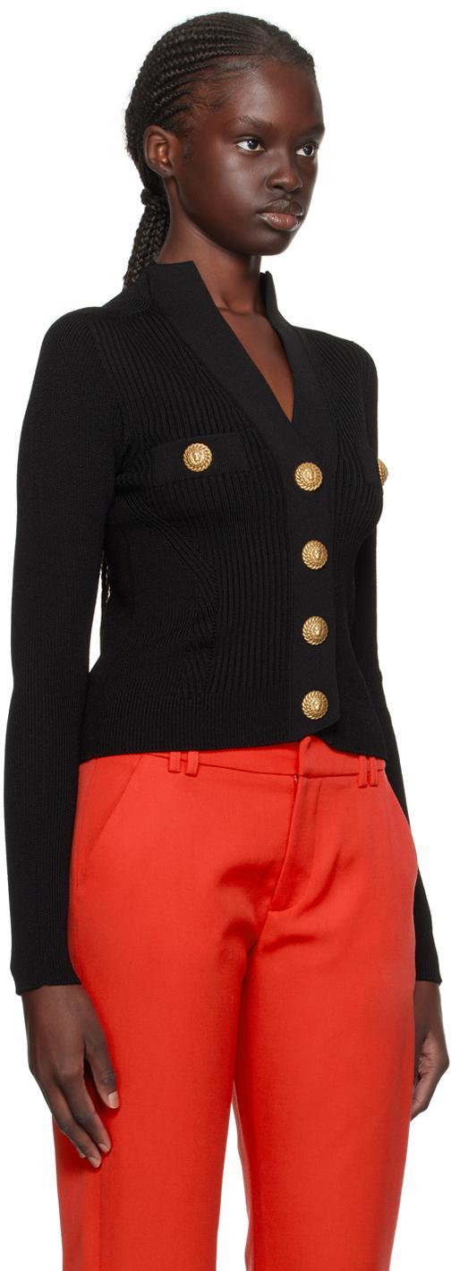 BALMAIN Black Cropped Cardigan In 0pa Noir Product Image