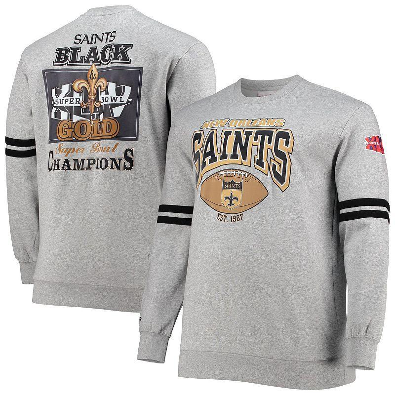 Men's Mitchell & Ness Heathered Gray New Orleans Saints Big & Tall Allover Print Pullover Sweatshirt, Size: 2XLT, Grey Product Image