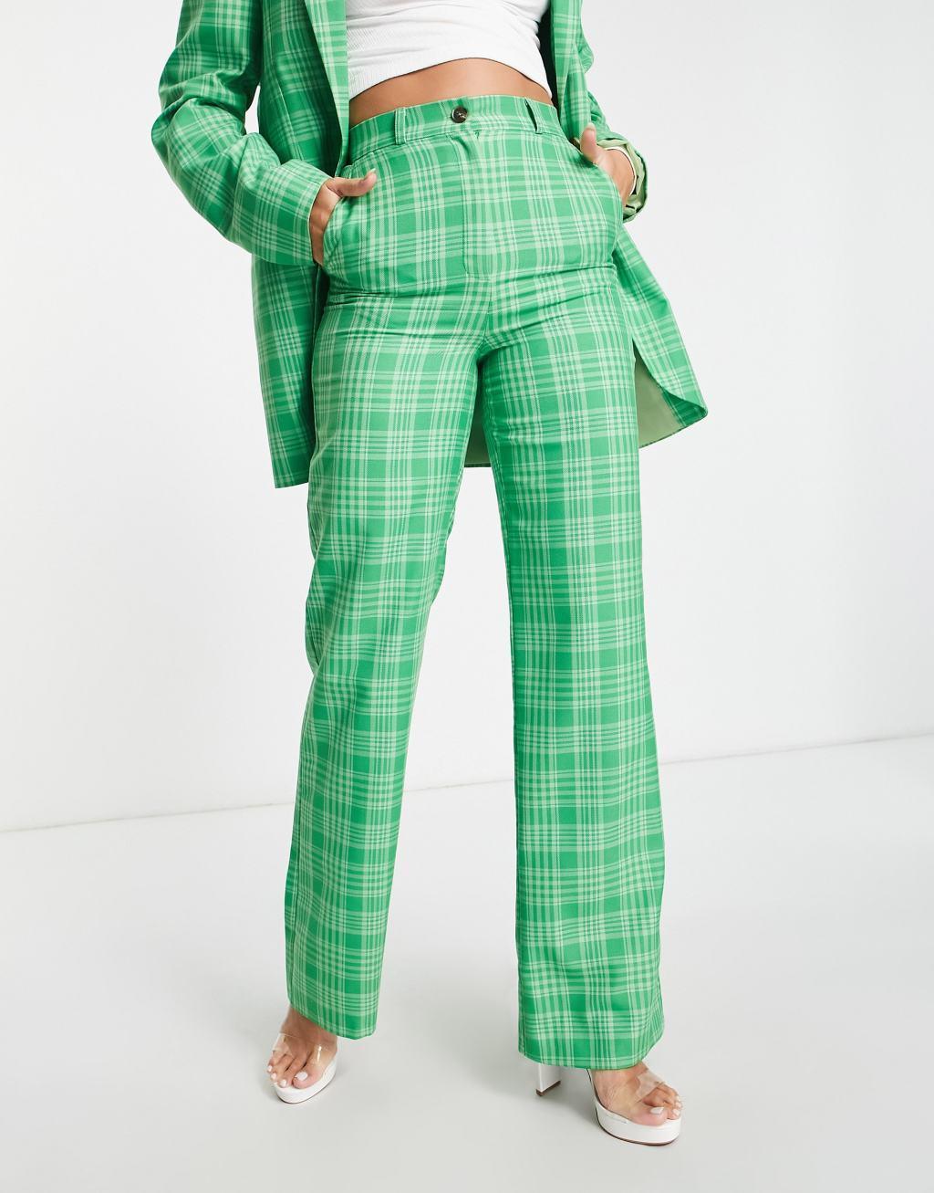 ASOS DESIGN Tall straight ankle suit pants in green check Product Image