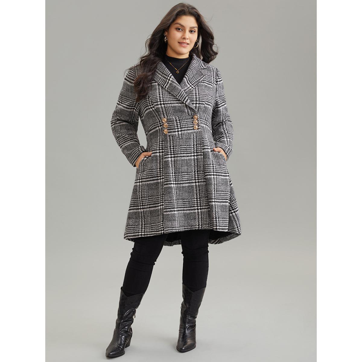 Plus Size Houndstooth Textured Double Breasted Pocket Coat Women Black Casual Texture Ladies Dailywear Winter Coats BloomChic 30/6X Product Image