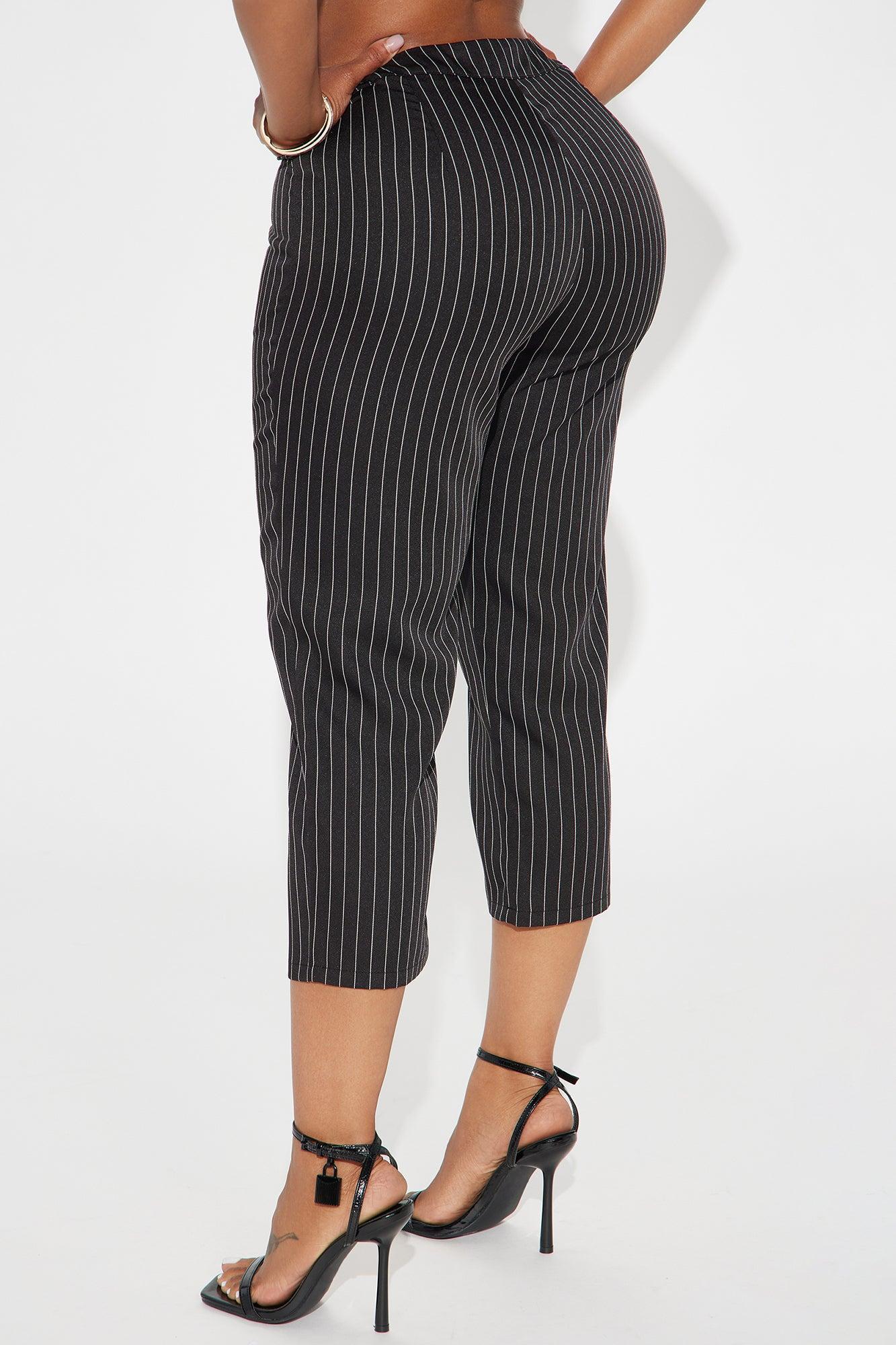Business As Usual Pinstripe Capri Pant - Black/White Product Image