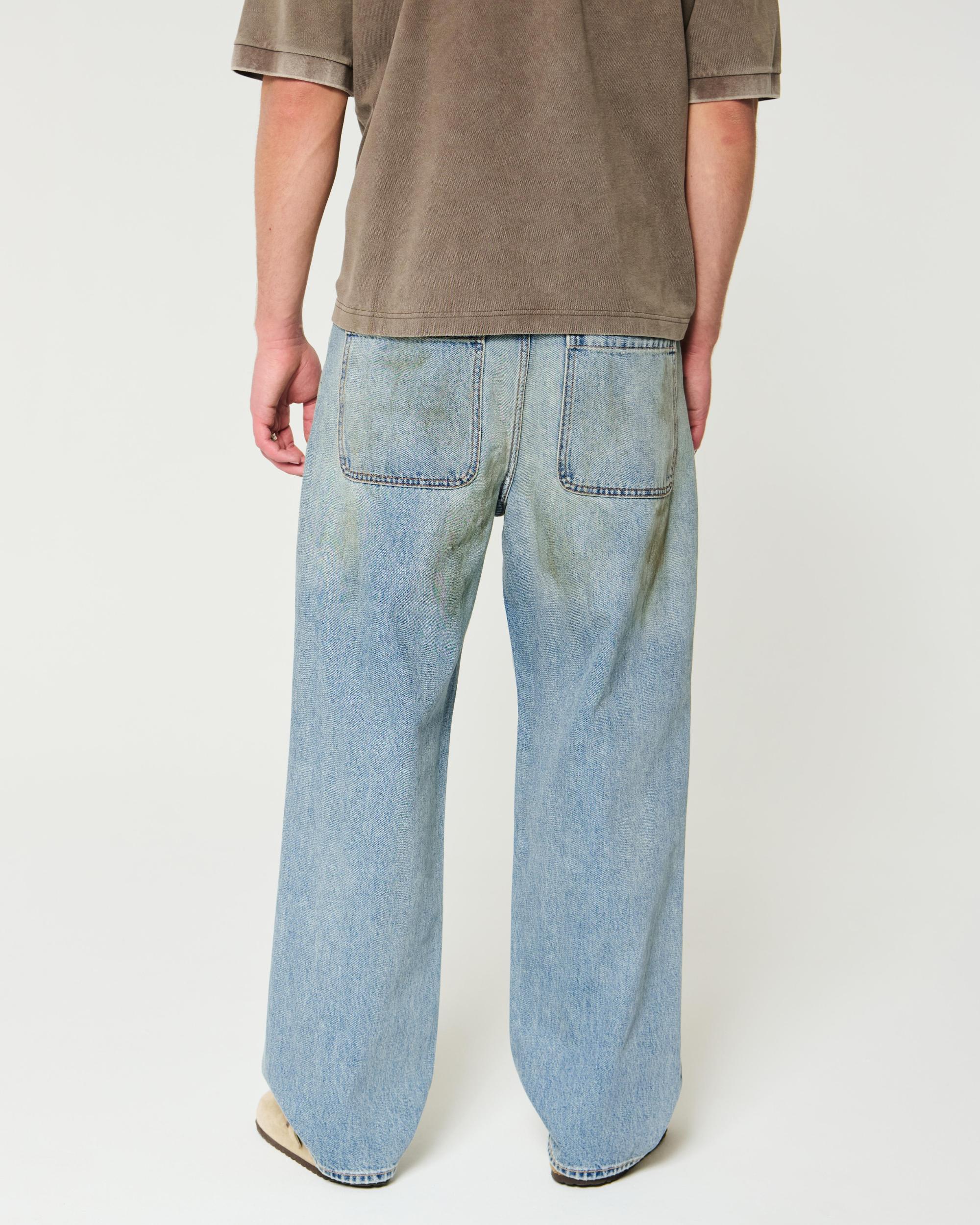 Distressed Greased Medium Wash Baggy Jeans Product Image
