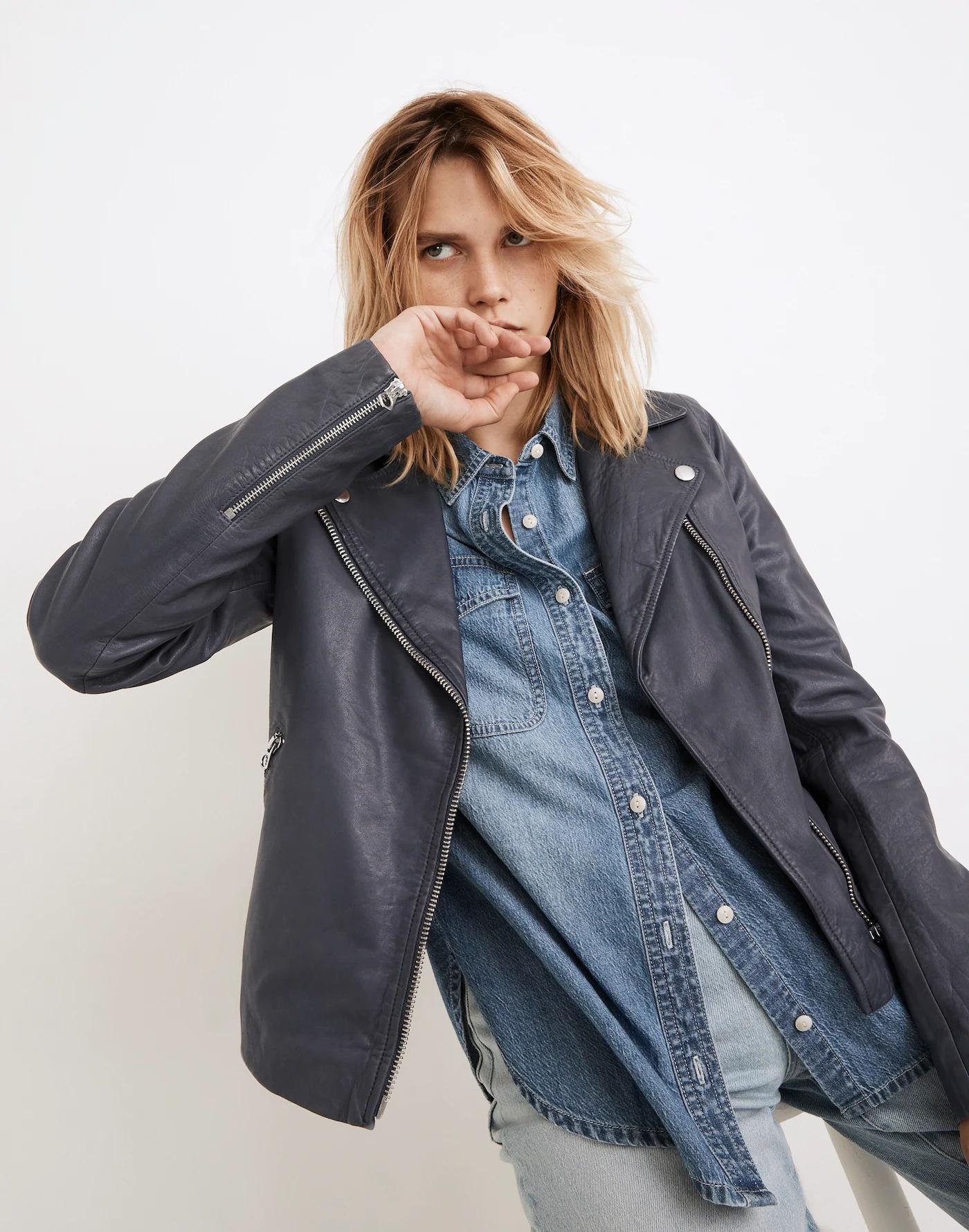 The Washed Leather Motorcycle Jacket Product Image