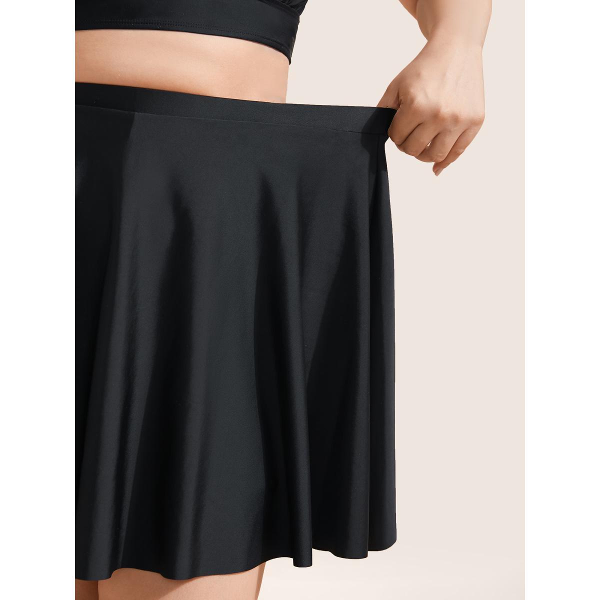 Plus Size Solid Pocket Ruffles Swim Skirt Women's Swimwear Black Beach Non High stretch Bodycon High Rise Slanted pocket Curve Swim Bottoms BloomChic 12/L Product Image