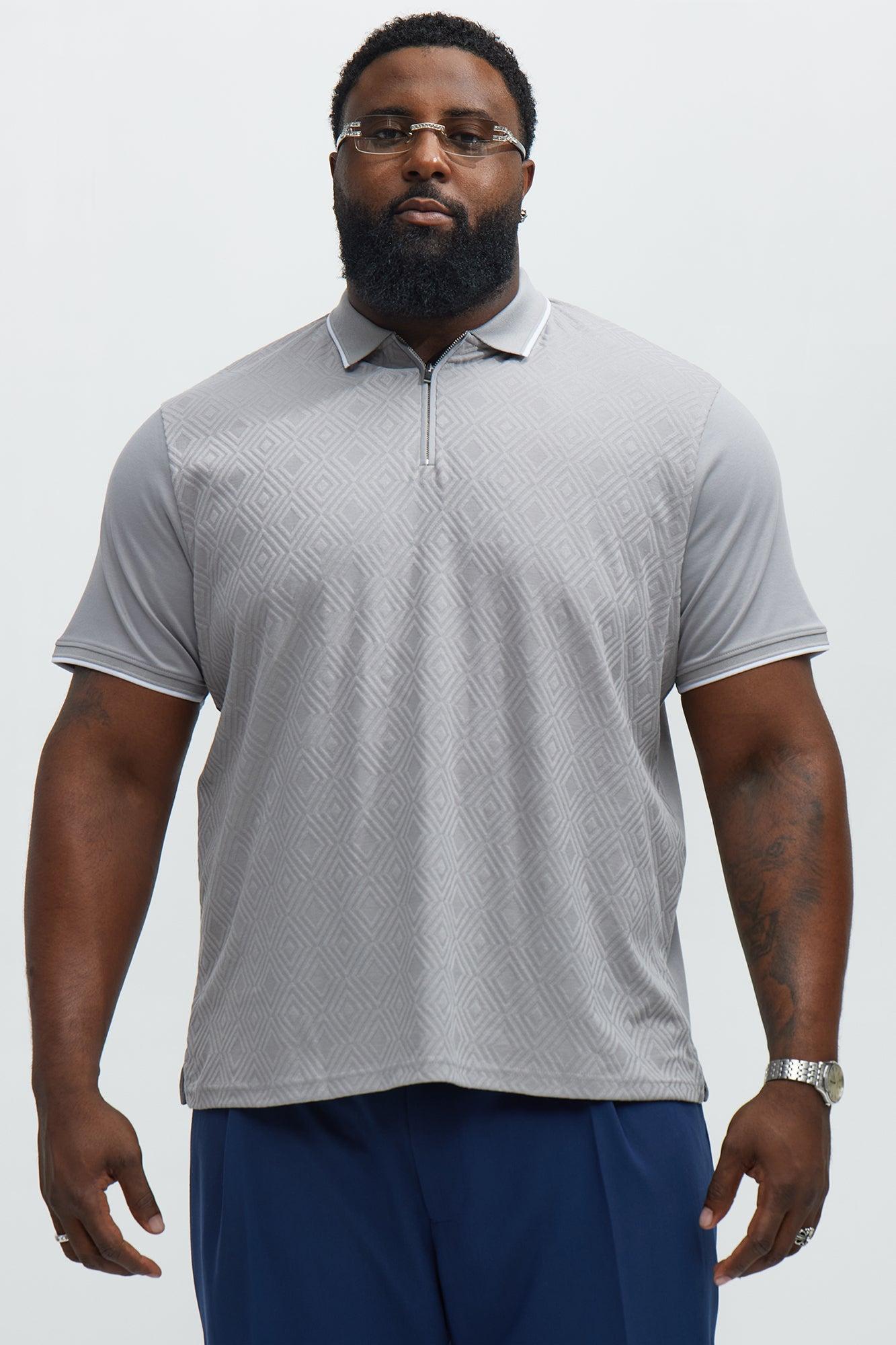 Diamond Textured Quarter Zip Polo - Grey Product Image