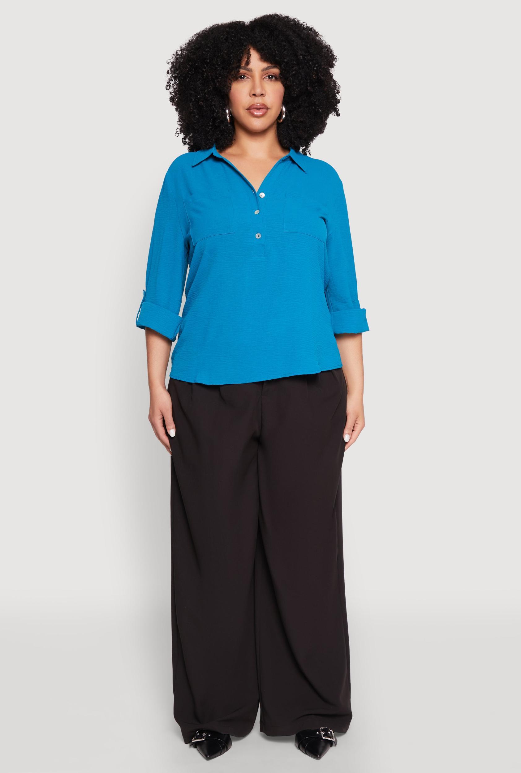Womens Plus Size Airy Half Button Shirt Product Image