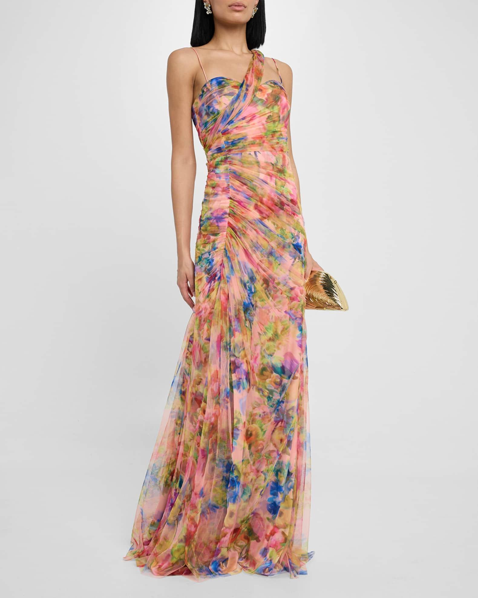Macie Ruched Floral-Print Tulle Gown Product Image