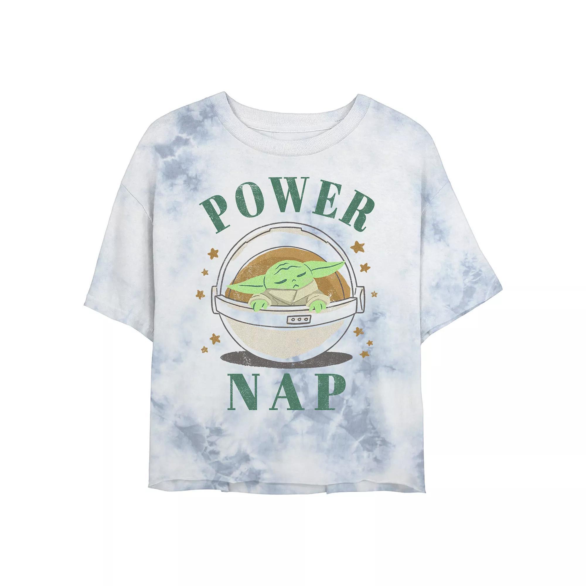 Juniors Star Wars: The Mandalorian The Child Power Nap Portrait Wash Crop Tee, Womens Product Image