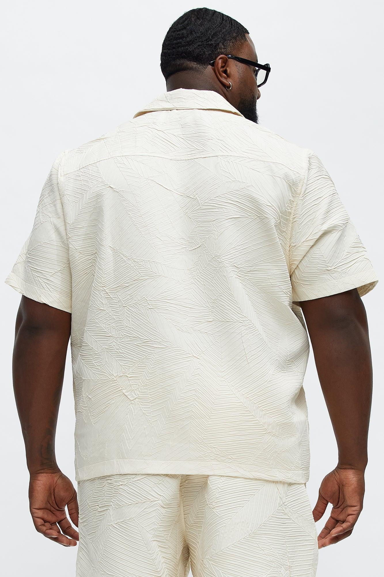 Ponce Textured Cuban Collar Button Up Shirt - Cream Male Product Image
