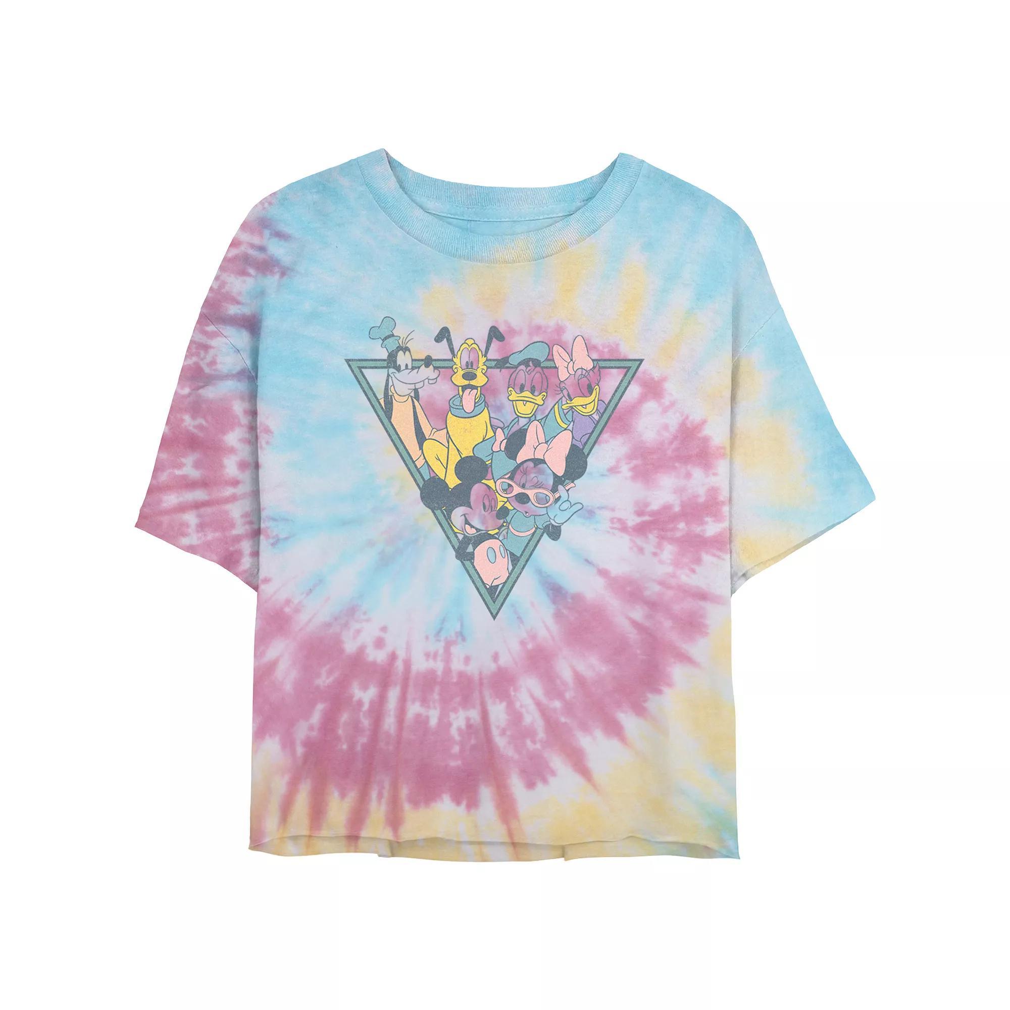 Disney's Mickey Mouse And Friends Colors Popping Juniors' Cropped Tie Dye Graphic Tee, Women's, Size: Medium, Blue Pink Light Yellow Product Image