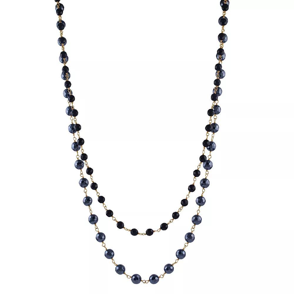14k Jewelmak Yellow Gold 2 Layer Black Onyx Hematite Necklace, Womens 14k Gold Product Image