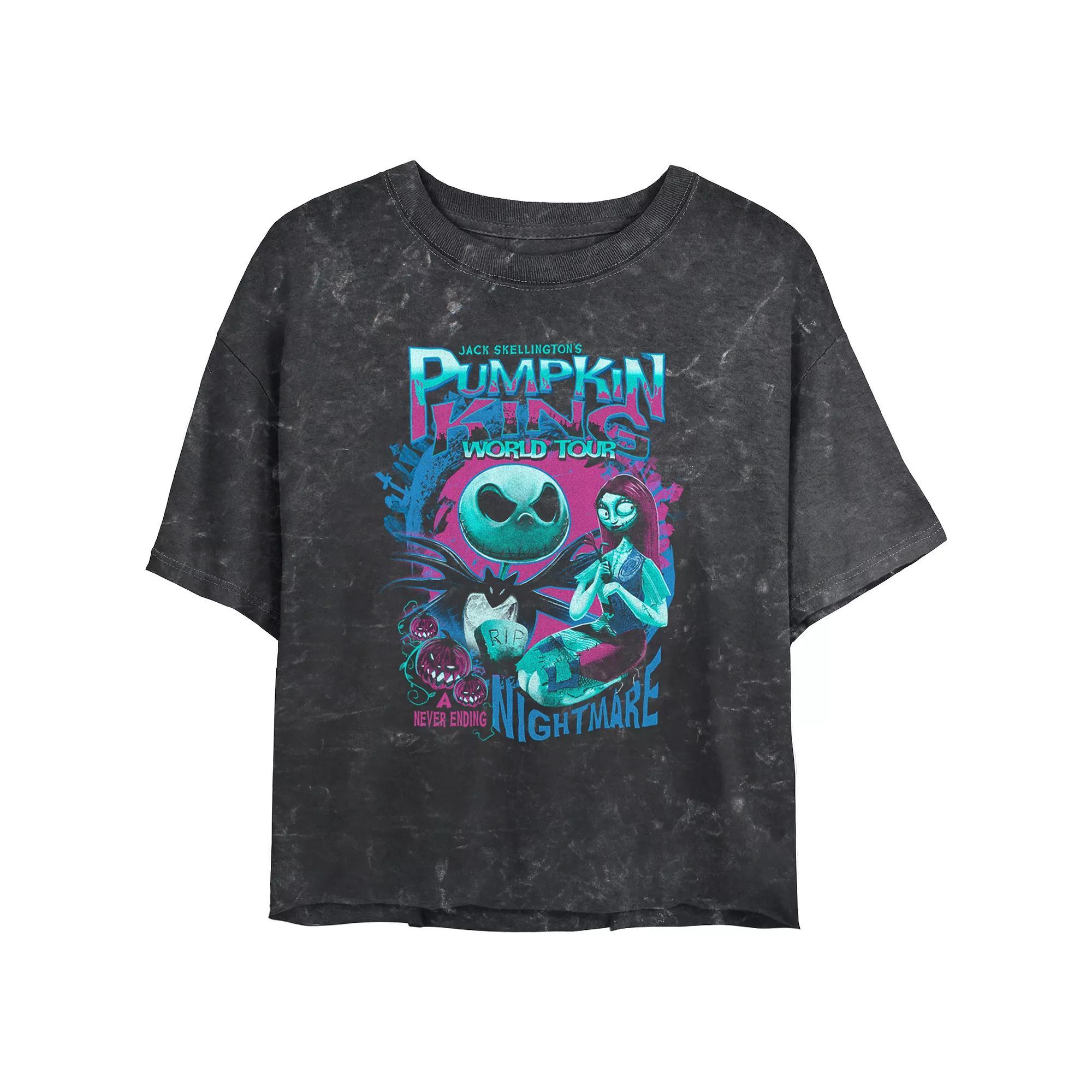 Disneys The Nightmare Before Christmas Pumpkin King World Tour Crop Top Mineral Wash Juniors Graphic Tee, Womens Product Image