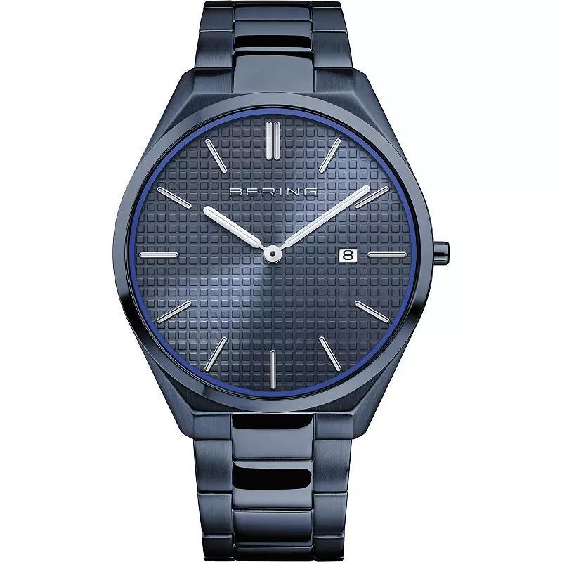 BERING Mens Ultra Slim Blue Stainless Steel Bracelet Watch - 17240-797 Product Image