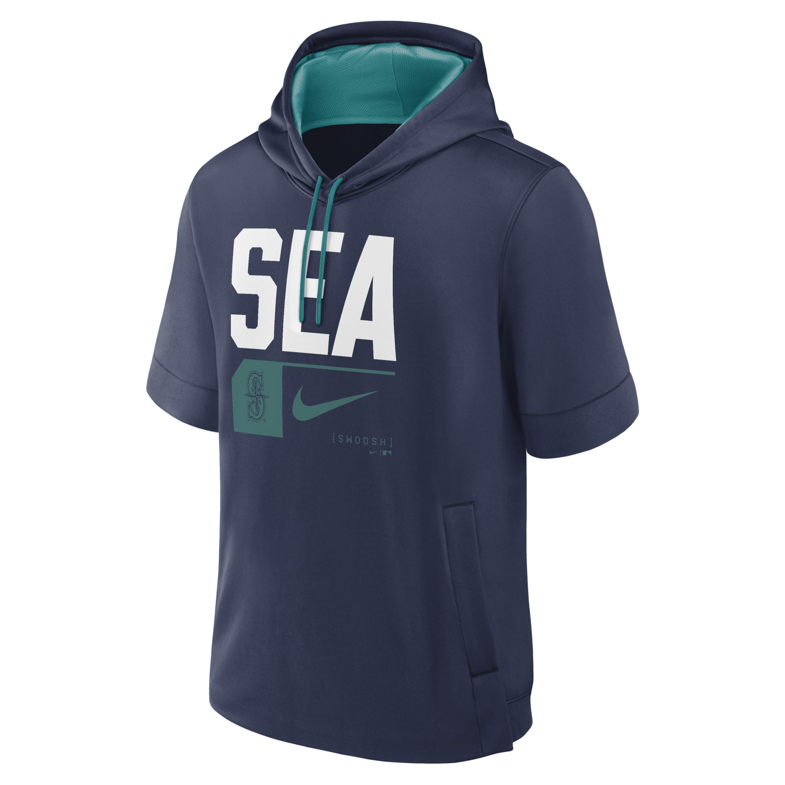 Mens Nike Navy Cleveland Guardians Tri Code Lockup Short Sleeve Pullover Hoodie Grd Blue Product Image