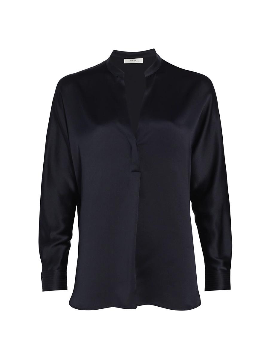 Vince Silk Banded Collar Blouse Product Image