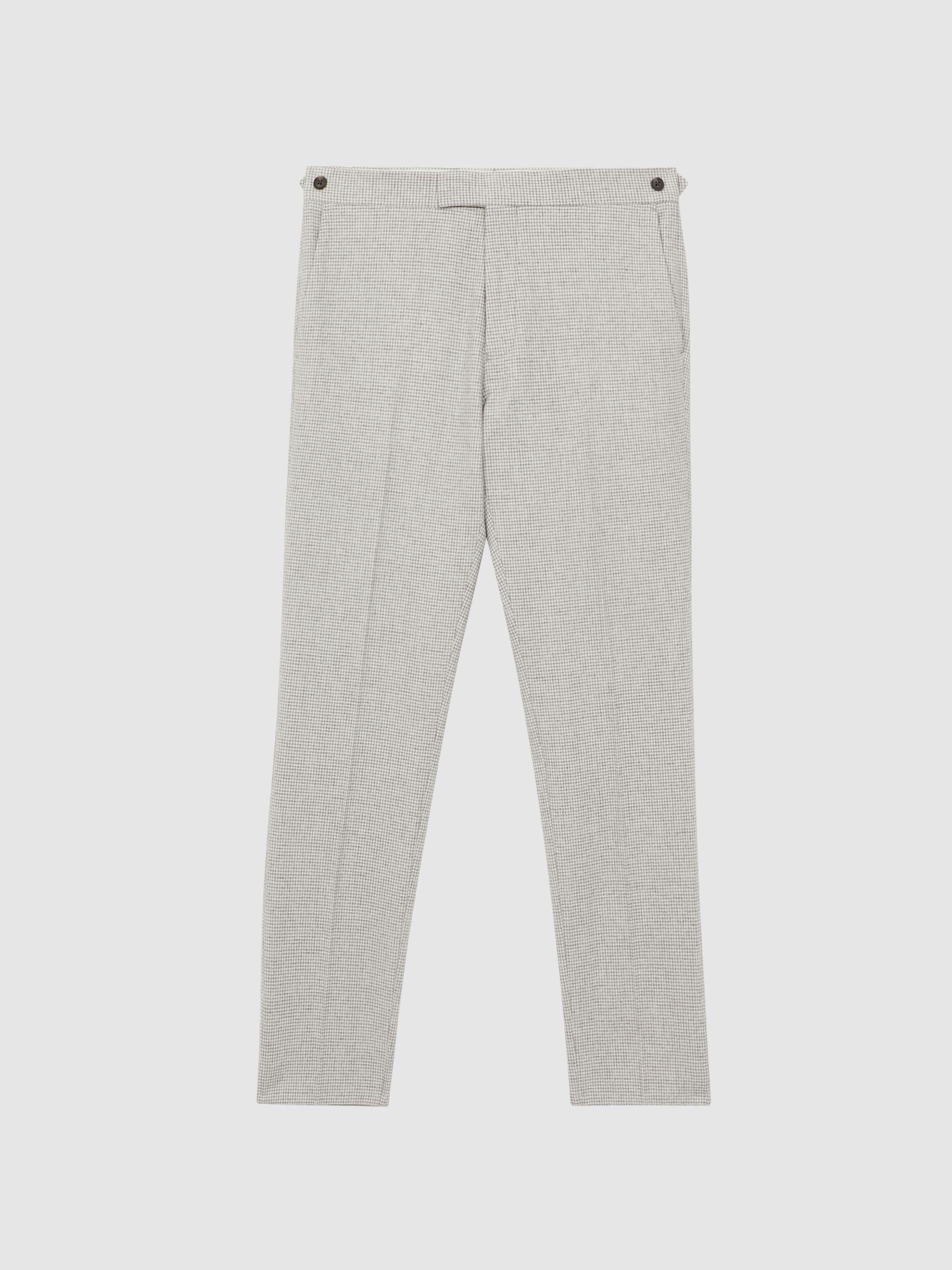 Flock Soft Grey Wool Blend Puppytooth Slim Fit Trousers Product Image