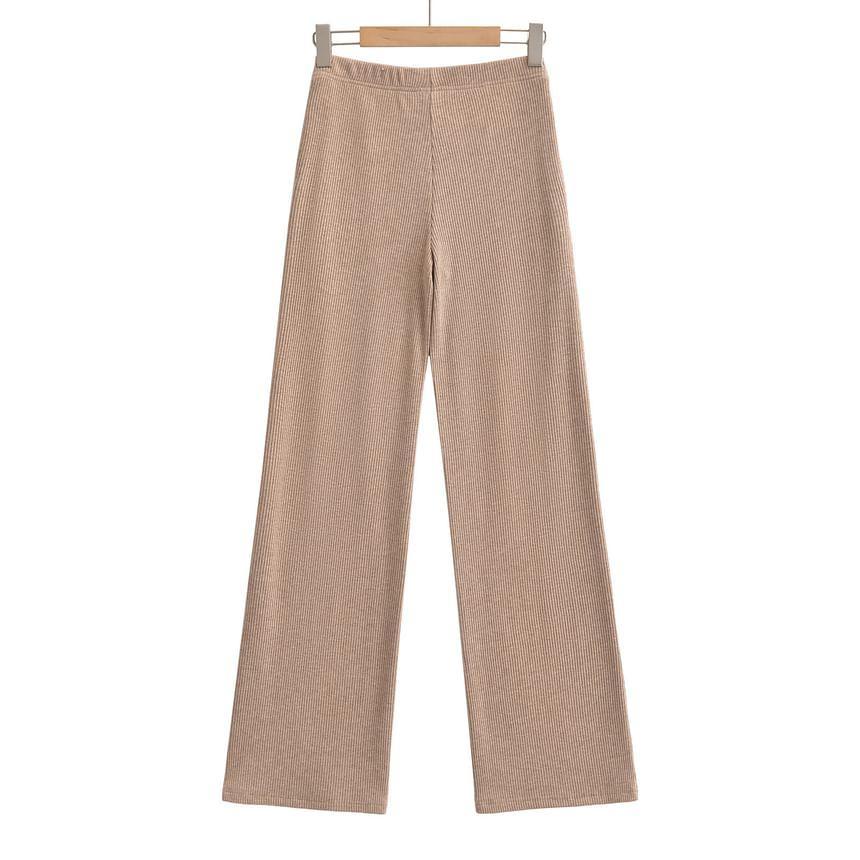 Mid Rise Plain Knit Wide Leg Pants Product Image