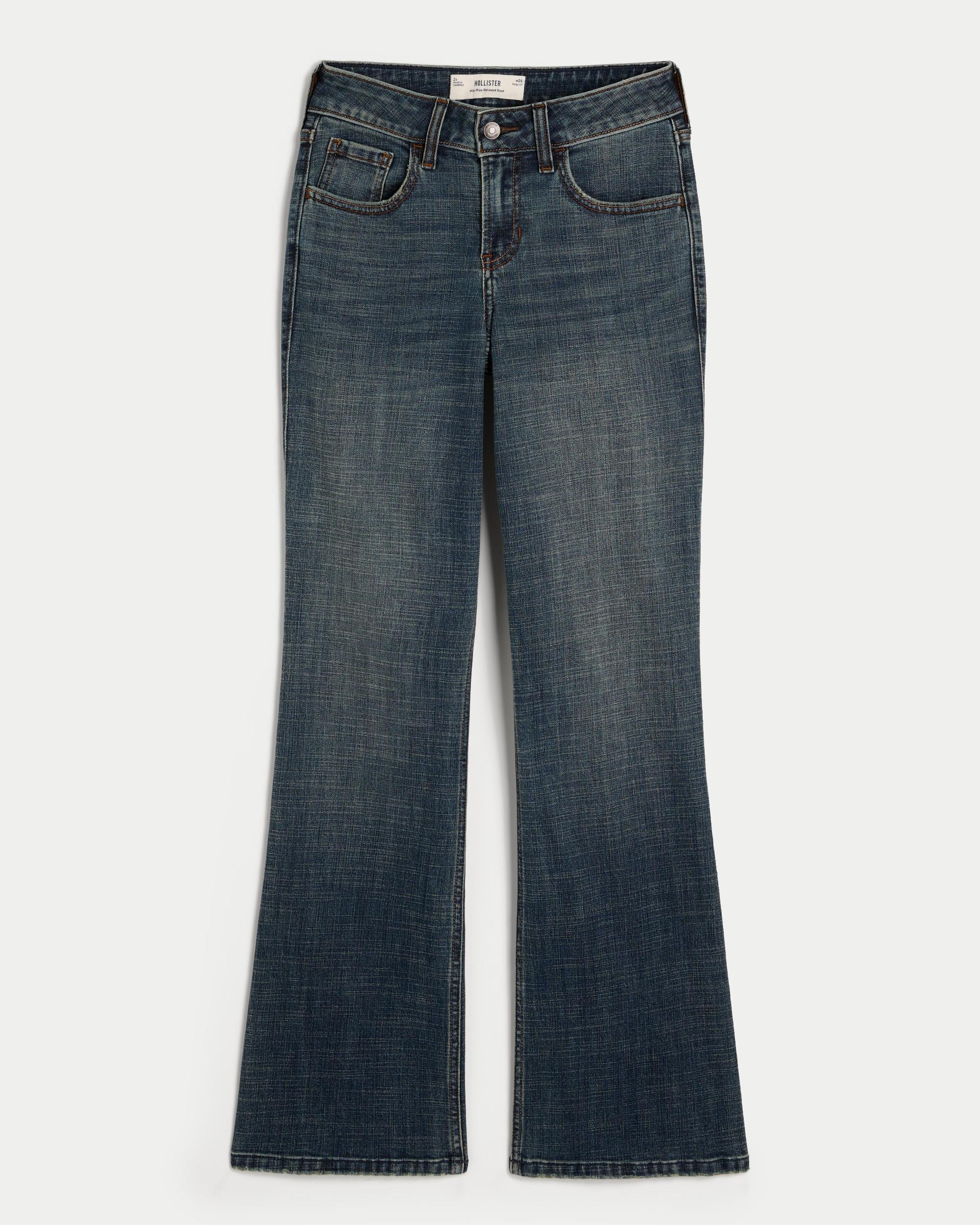 Mid-Rise Dark Wash Relaxed Boot Jeans Product Image